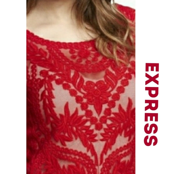 Express Tops - Express Red Coachella Lace Short Sleeve Top Small